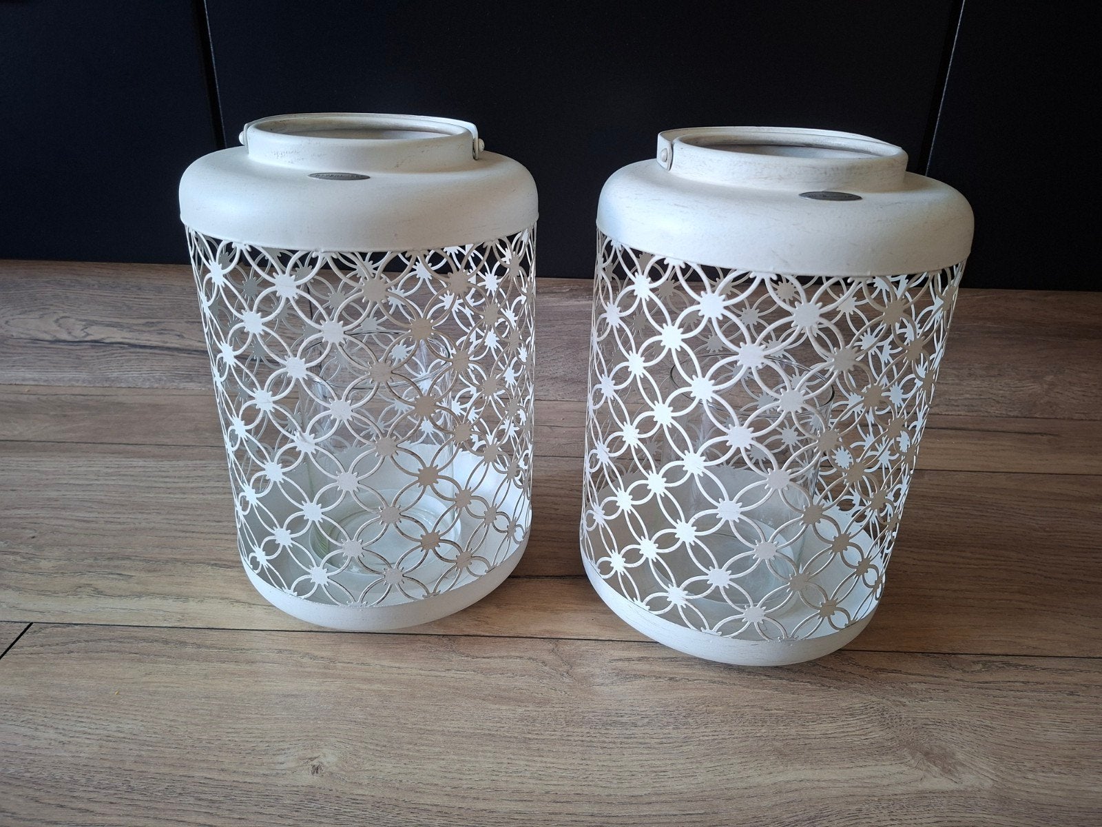 Riverdale windlichten met originele glazen, Huis en Inrichting, Ophalen, Gebruikt, Wit, Metaal