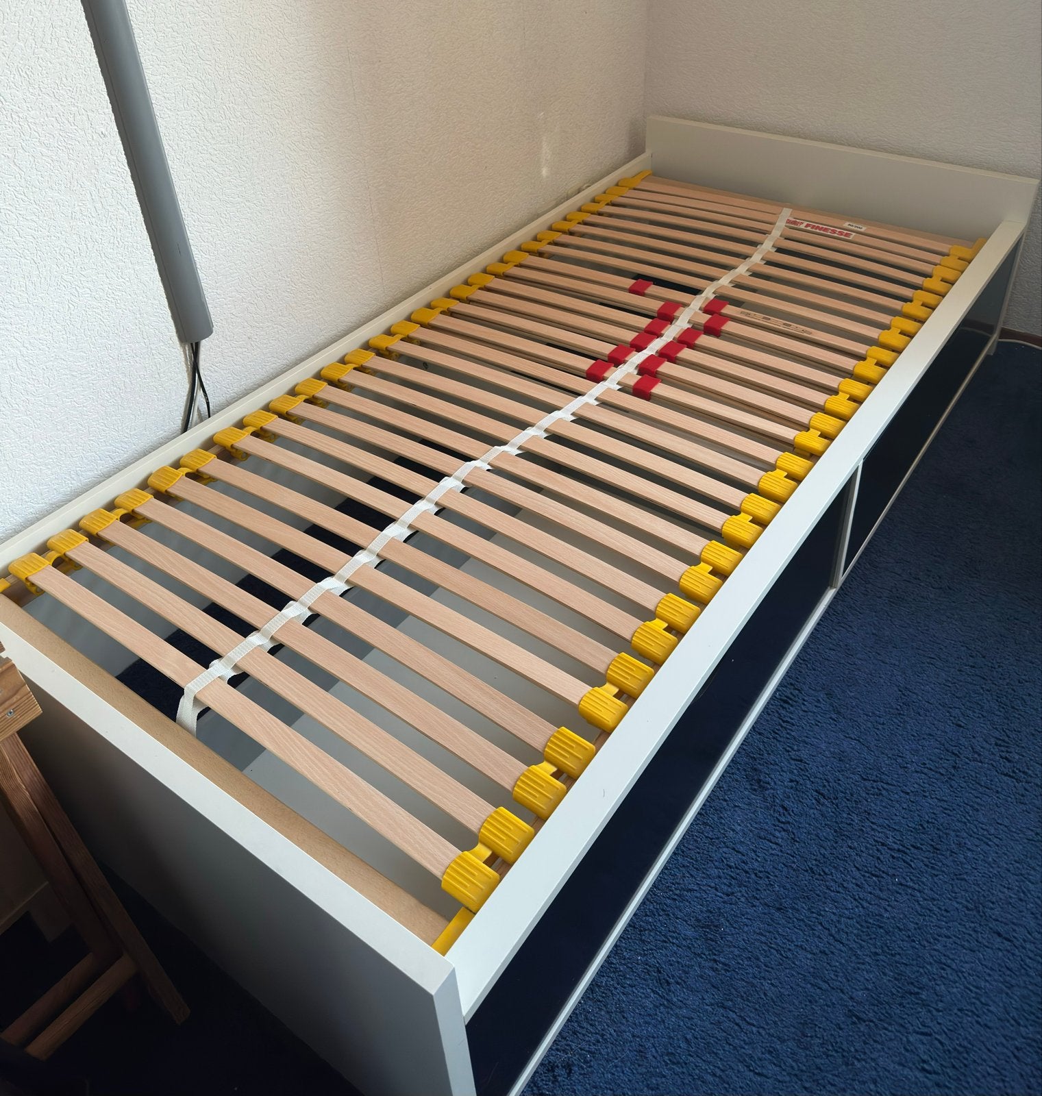 2x Ikea Flaxa bedden met lattenbodems en opberglades, Huis en Inrichting, Ophalen, 90 cm, Eenpersoons, Blauw