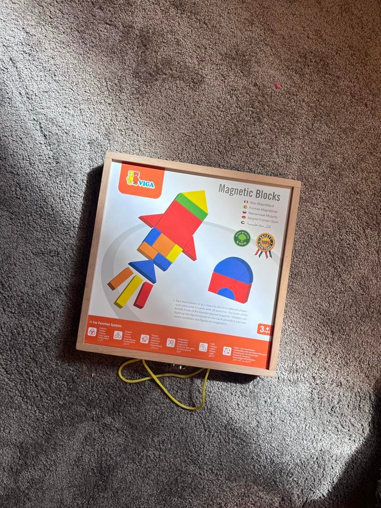 Viga Magnetische Blokken in Houten magnetisch Kistje, Kinderen en Baby's, Speelgoed | Bouwstenen, Ophalen, Zo goed als nieuw, Overige merken