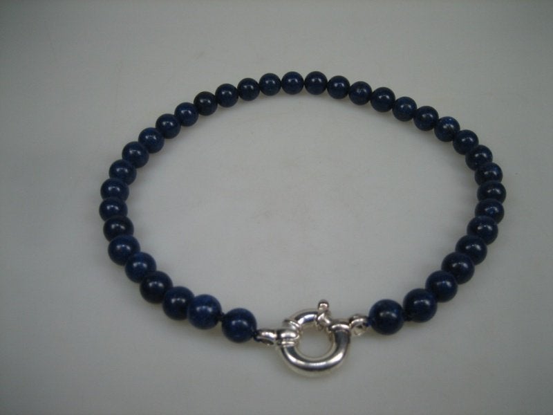 Lapis Lazuli Edelstenen Collier met grote zilveren veerring, Sieraden, Tassen en Uiterlijk, Antieke sieraden, Ketting, Zilver