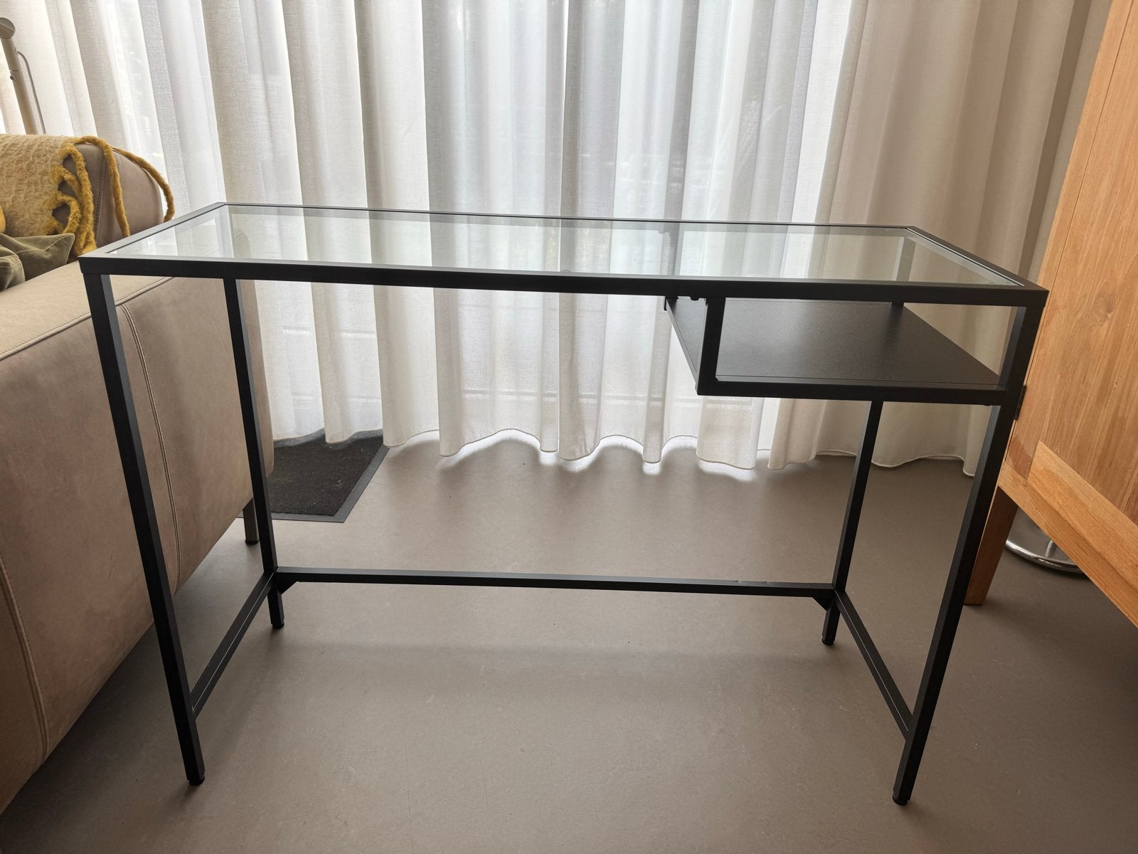 Modern glazen bureau met metalen frame en opbergvak, Ophalen, Gebruikt, Modern, Glas
