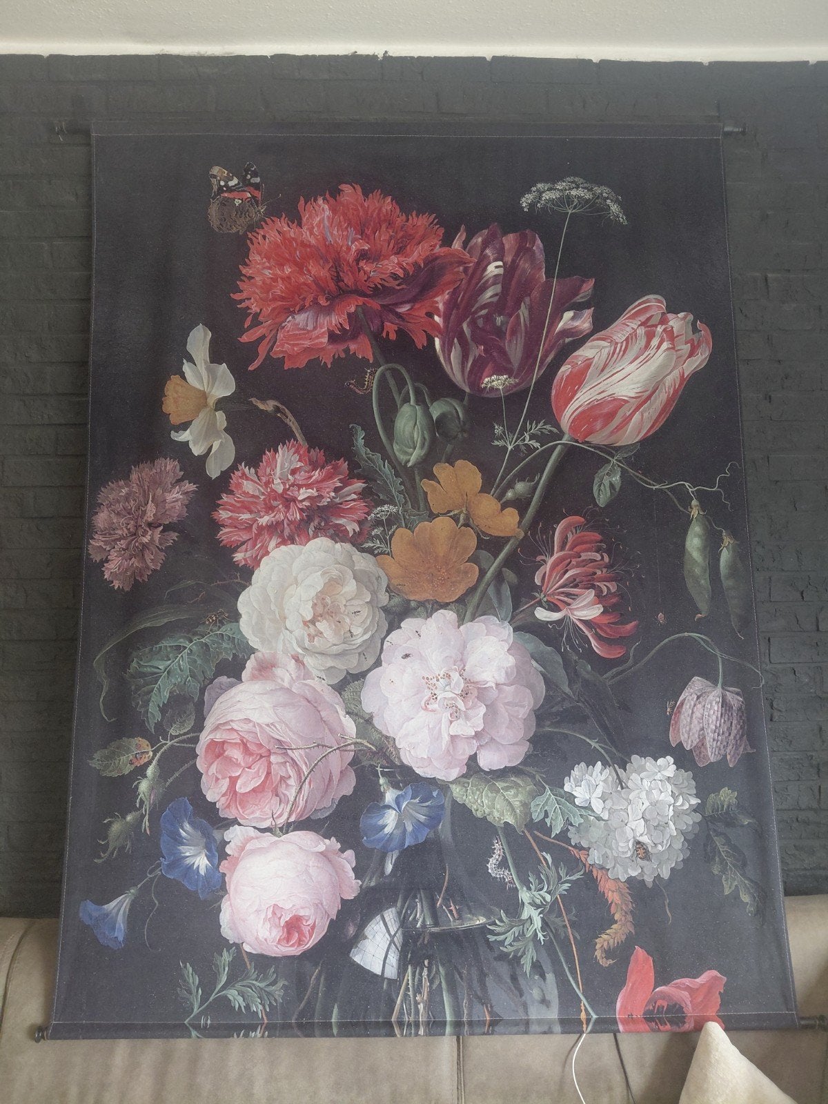 Groot wandkleed met bloemenprint, 173x130 cm, Ophalen, Meerkleurig, Klassiek, Zo goed als nieuw