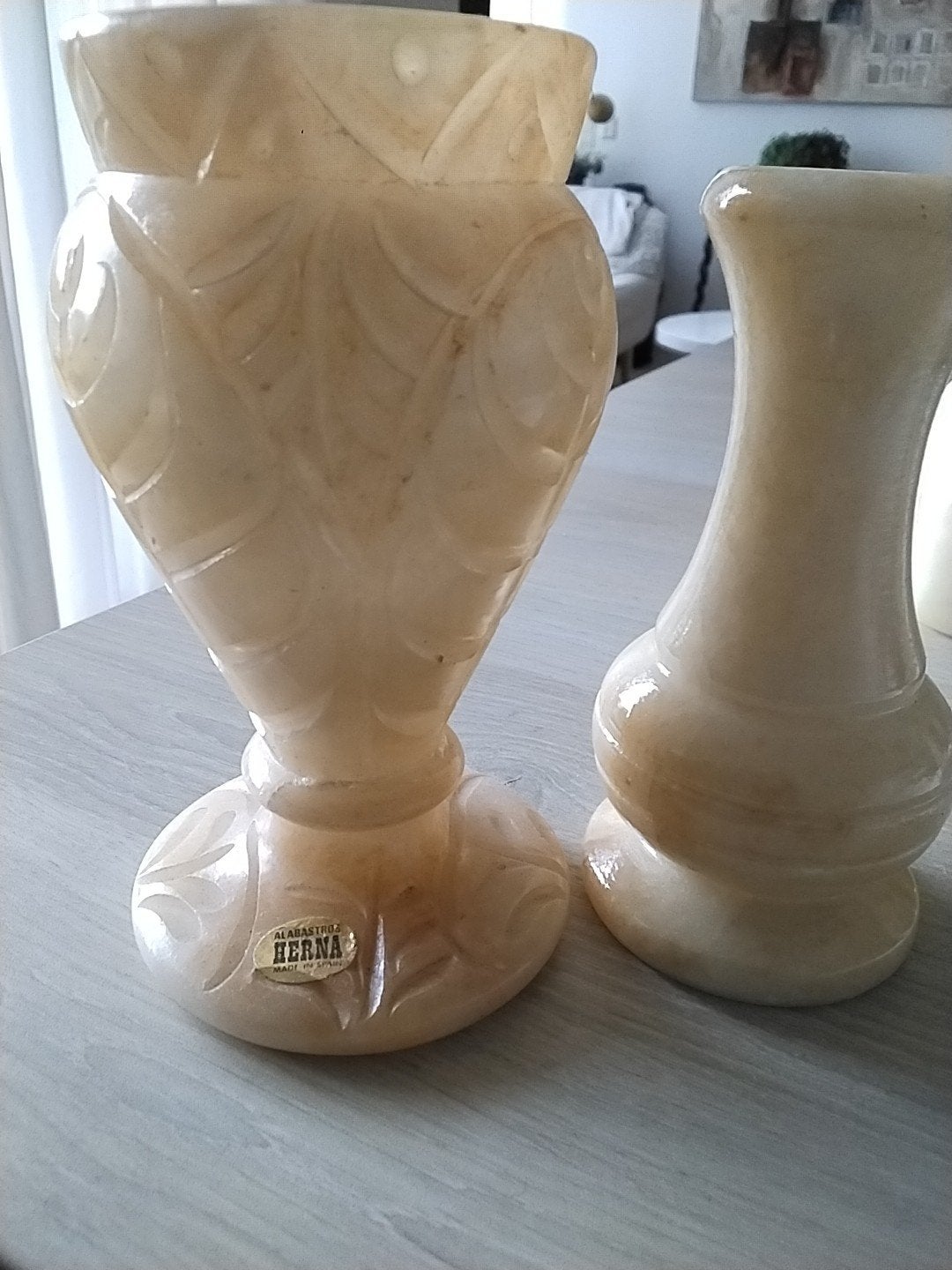 Vazen+ steen Albast, Ophalen, Minder dan 50 cm, Zo goed als nieuw, Minder dan 100 cm