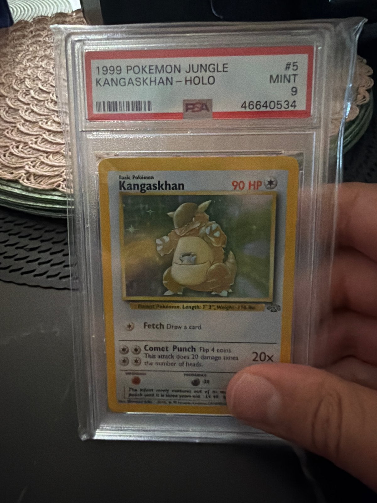 1999 Pokémon Jungle Kangaskhan Holo PSA 9 Mint, Ophalen of Verzenden, Zo goed als nieuw, Losse kaart, Foil