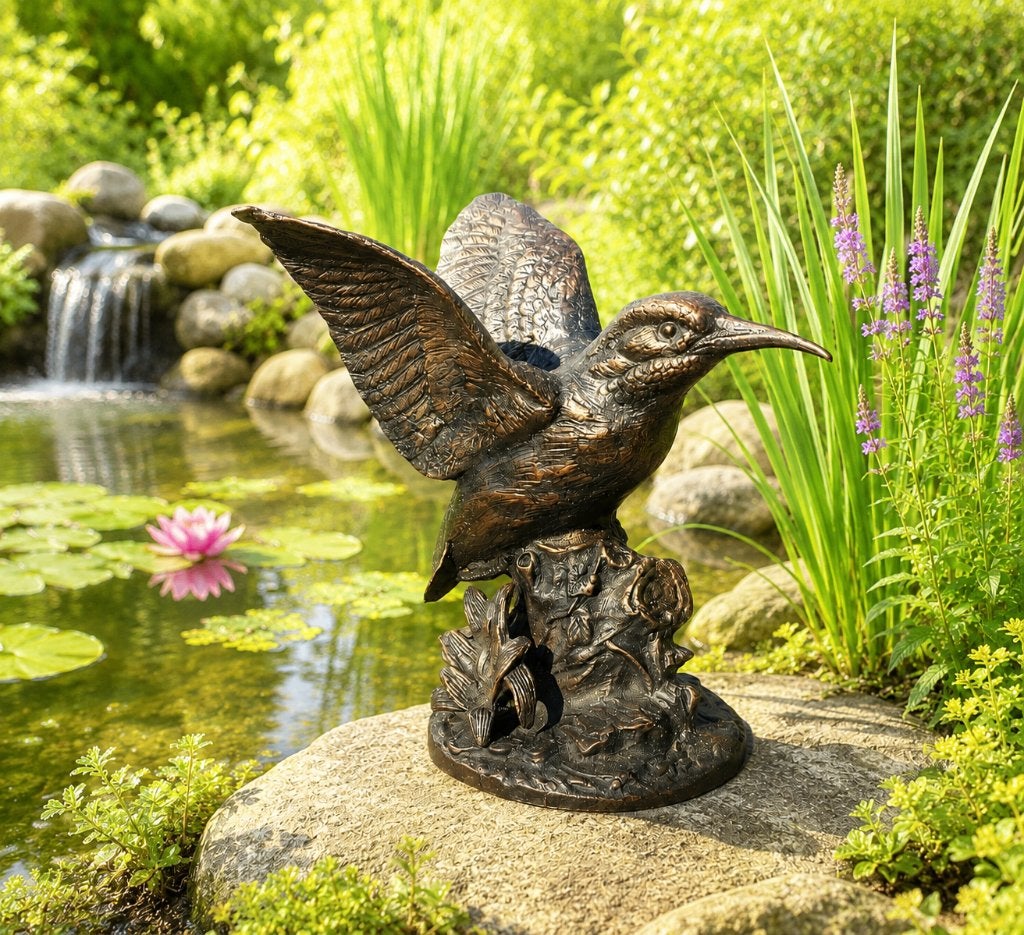 KOLIBRIE / bronzen tuinbeeld / met vleugels wijd
