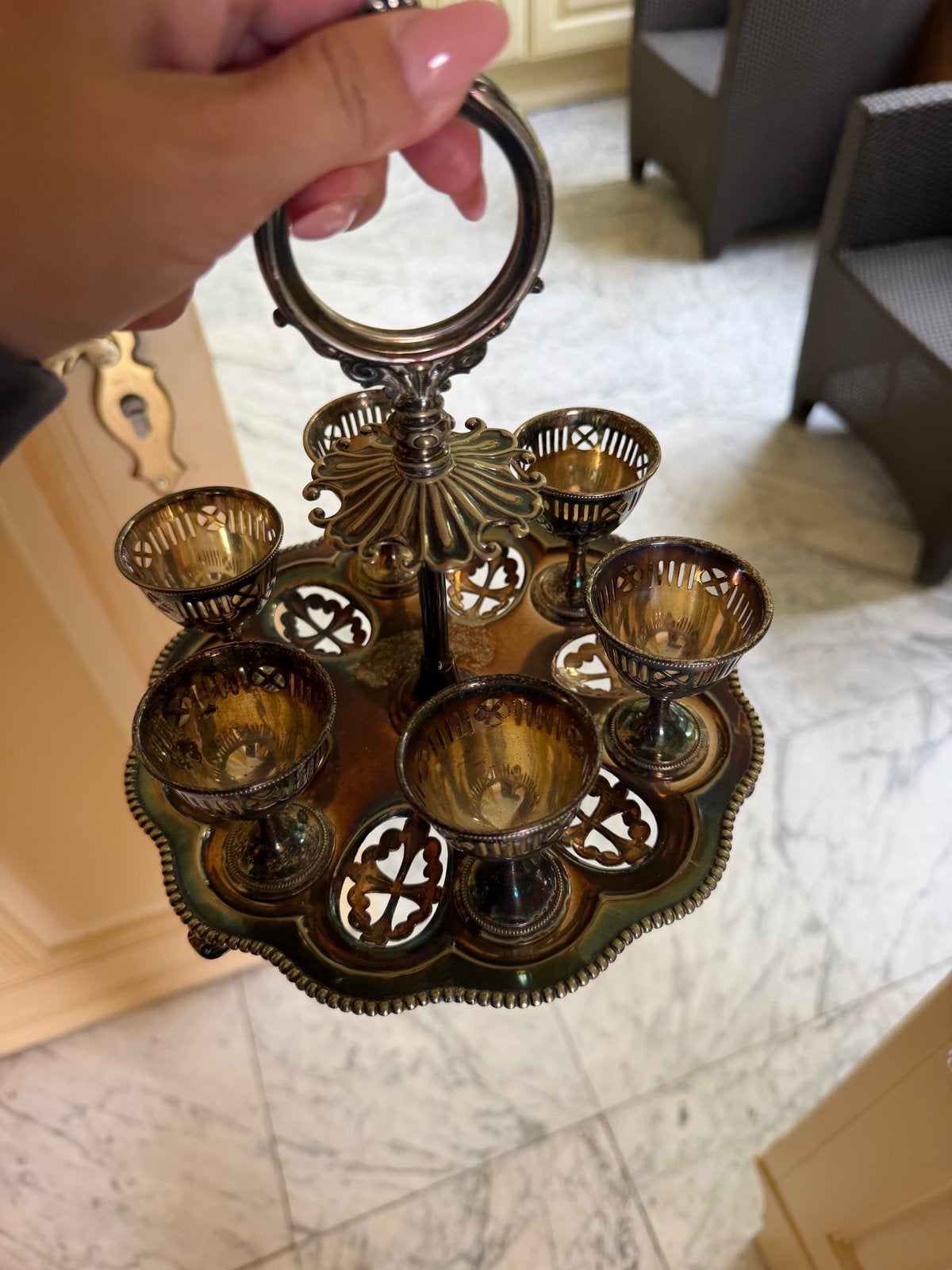 Antiek zilver  Eierstel met 6 Eierdopjes - Victoriaans, Ophalen of Verzenden
