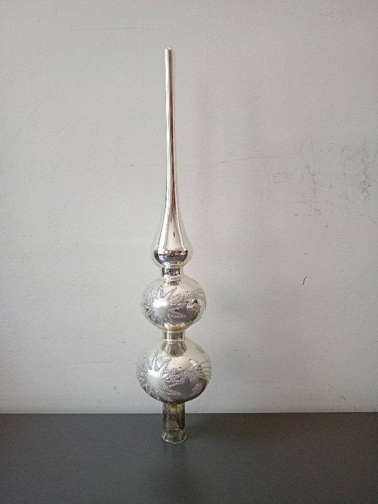 Zilverkleurige kerstpiek met glitterdecoratie 30 cm, Diversen, Kerst, Ophalen of Verzenden, Gebruikt