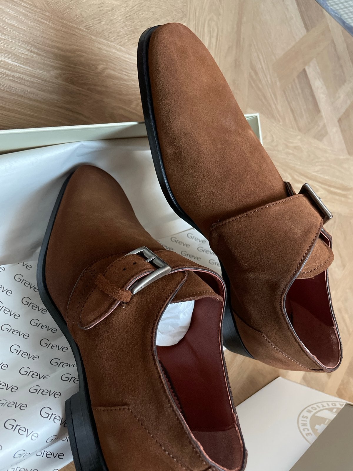 GREVE Single Strap Monks - Nieuw in doos - Maat 41/42, Verzenden, Nieuw, Bruin, Gespschoenen