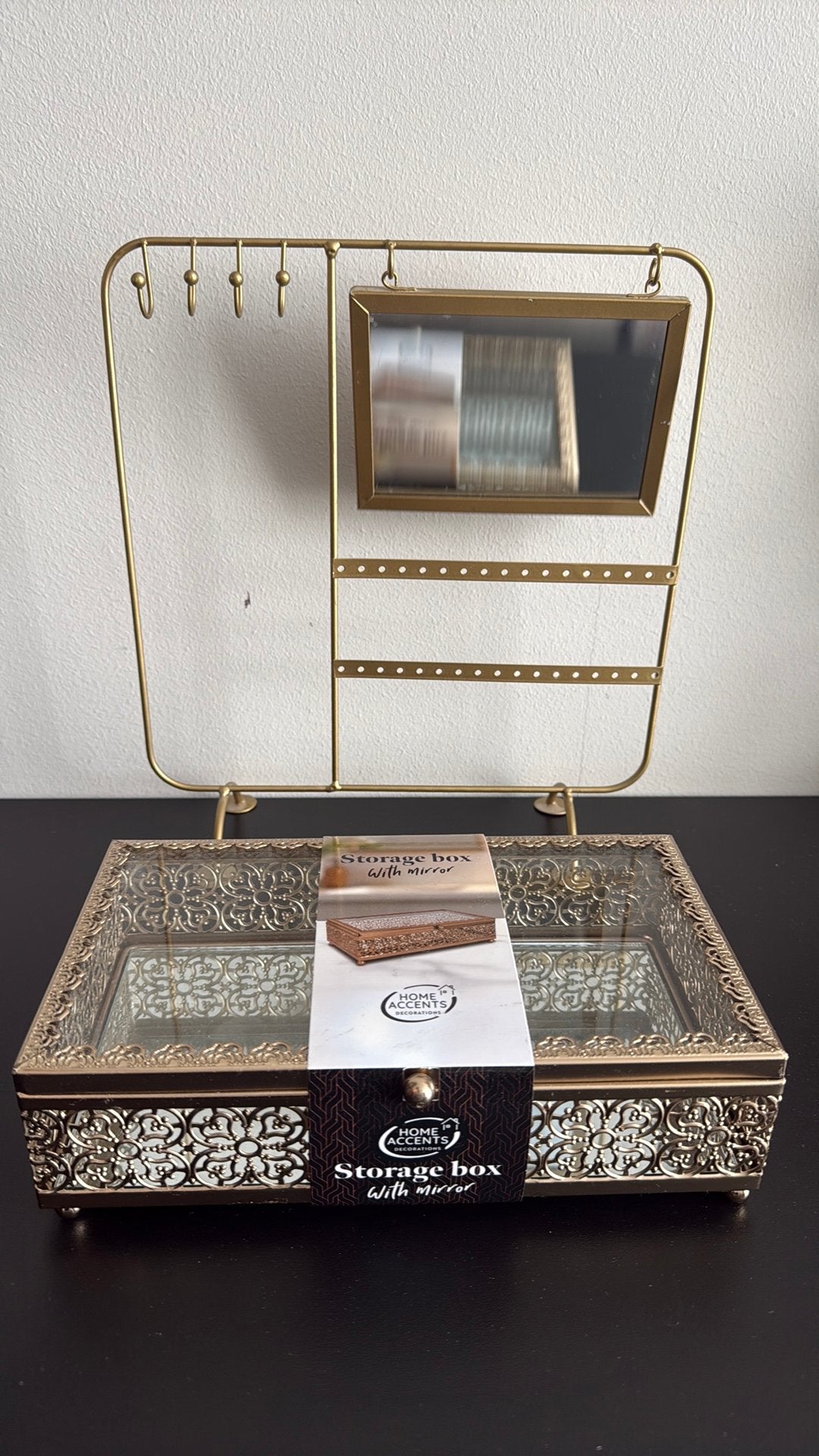Gouden sieradenhouder met spiegel en opbergdoos nieuw, Sieraden, Tassen en Uiterlijk, Ophalen, Nieuw