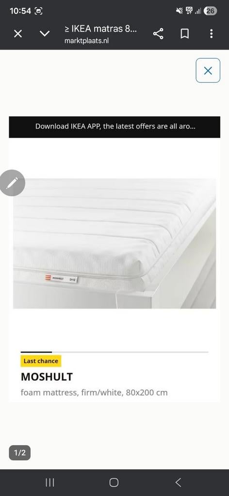 2x IKEA MOSHULT schuimmatras, stevig/wit, 80x200 cm, Ophalen, Gebruikt, Eenpersoons, 80 cm