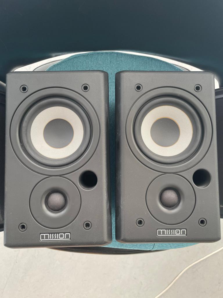 Mission 70 Boekenplank Speakers - Made in England, Gebruikt, Minder dan 60 watt, Front, Rear of Stereo speakers, Ophalen