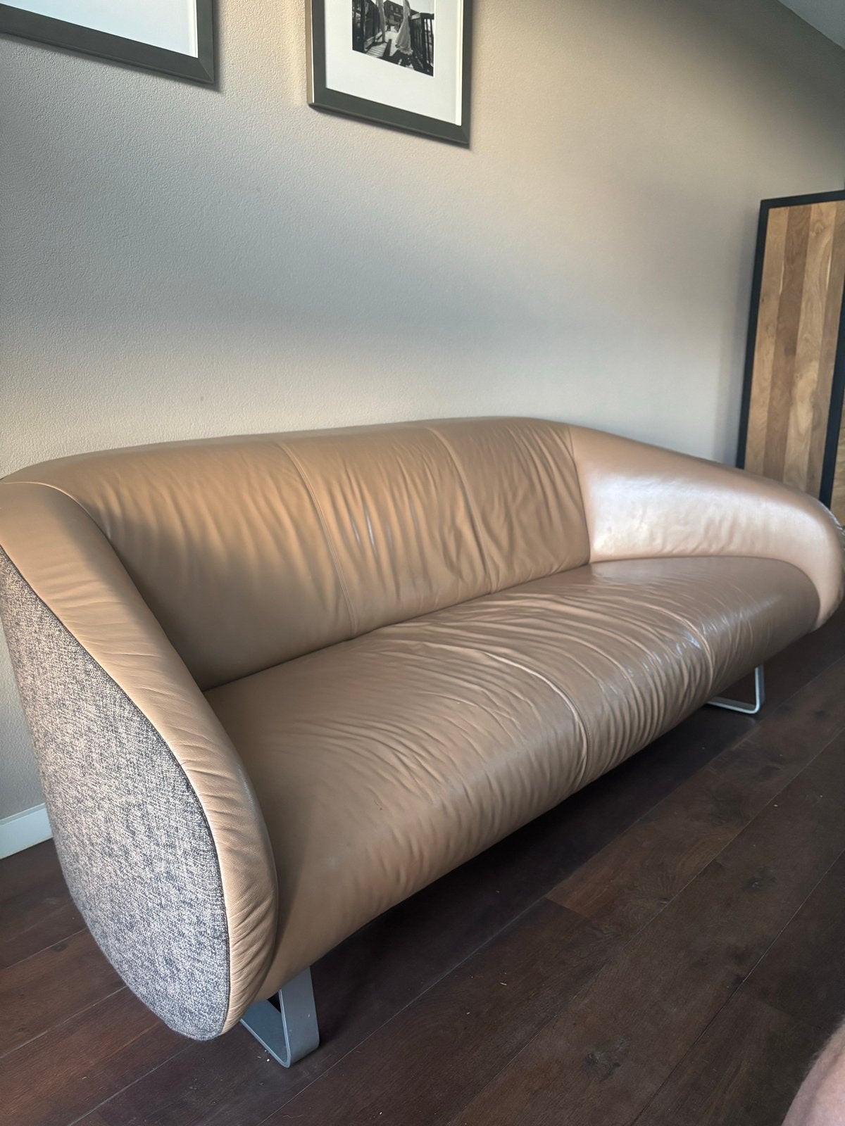 Rolf Benz bank en fauteuils - Leer en stof, Huis en Inrichting, Ophalen, Gebruikt, Driepersoons, Rechte bank