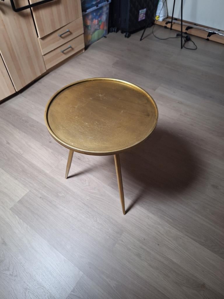 Mooie goudkleurige ronde bijzettafel van Pronto wonen, Ophalen, Gebruikt, Rond, Metaal of Aluminium