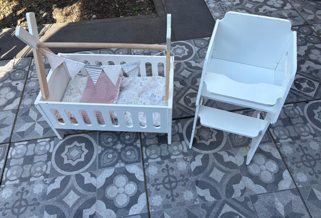 Poppenbedje en kinderstoel voor pop, Ophalen, Gebruikt