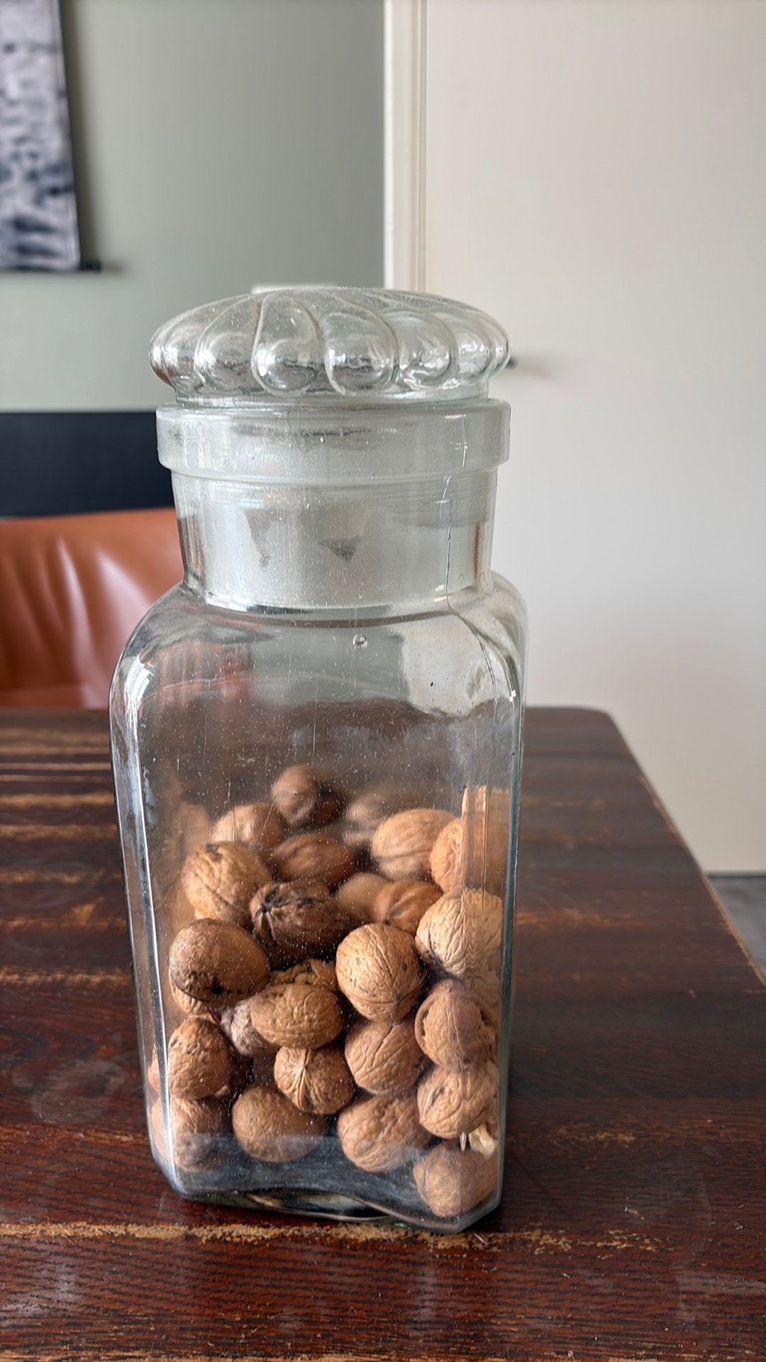 Oude voorraadpot, Glas, Ophalen, Gebruikt, Met deksel