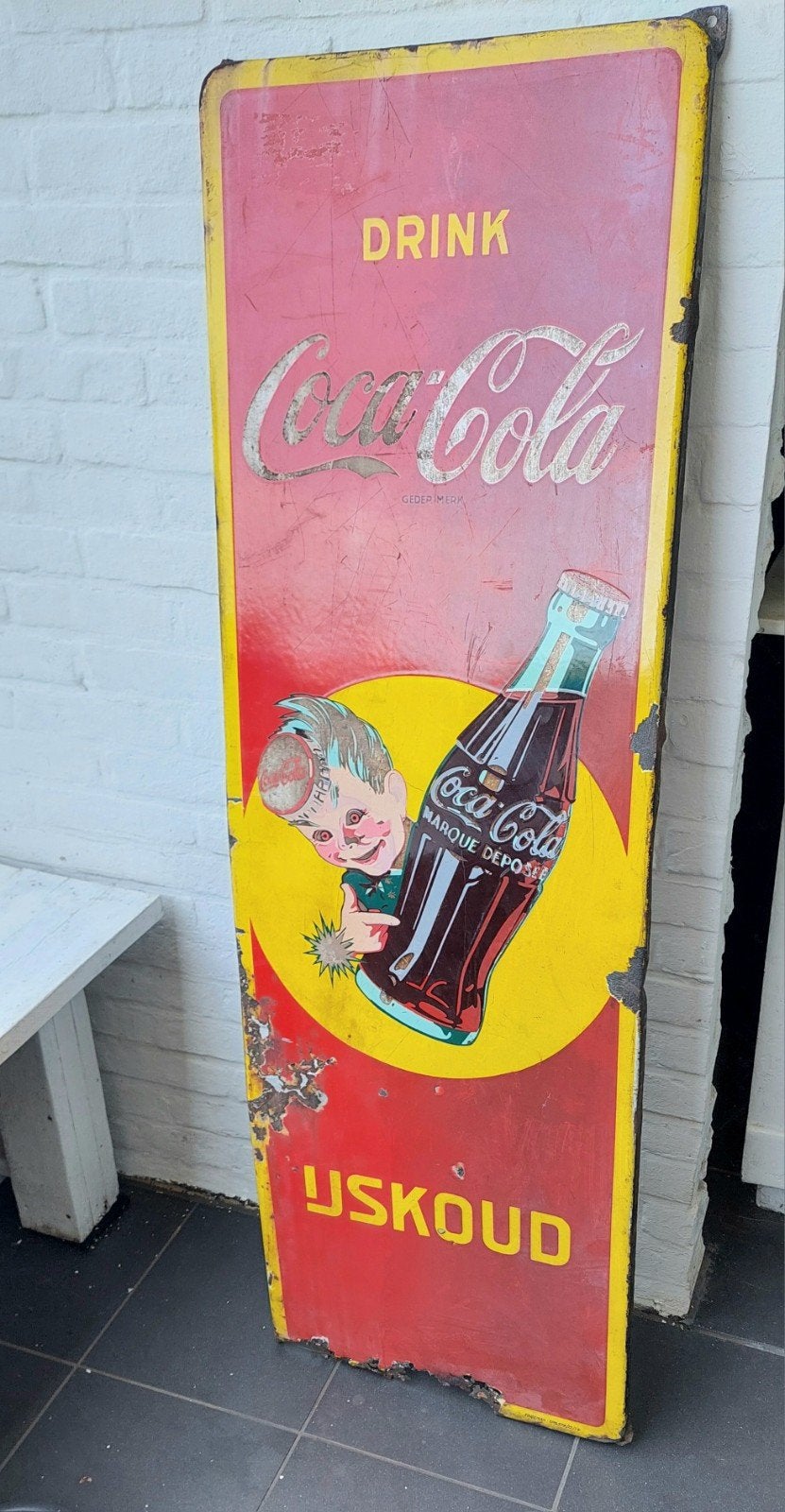 Vintage Coca-Cola Emaille Reclamebord - 1954, Verzamelen, Ophalen, Gebruikt, Reclamebord