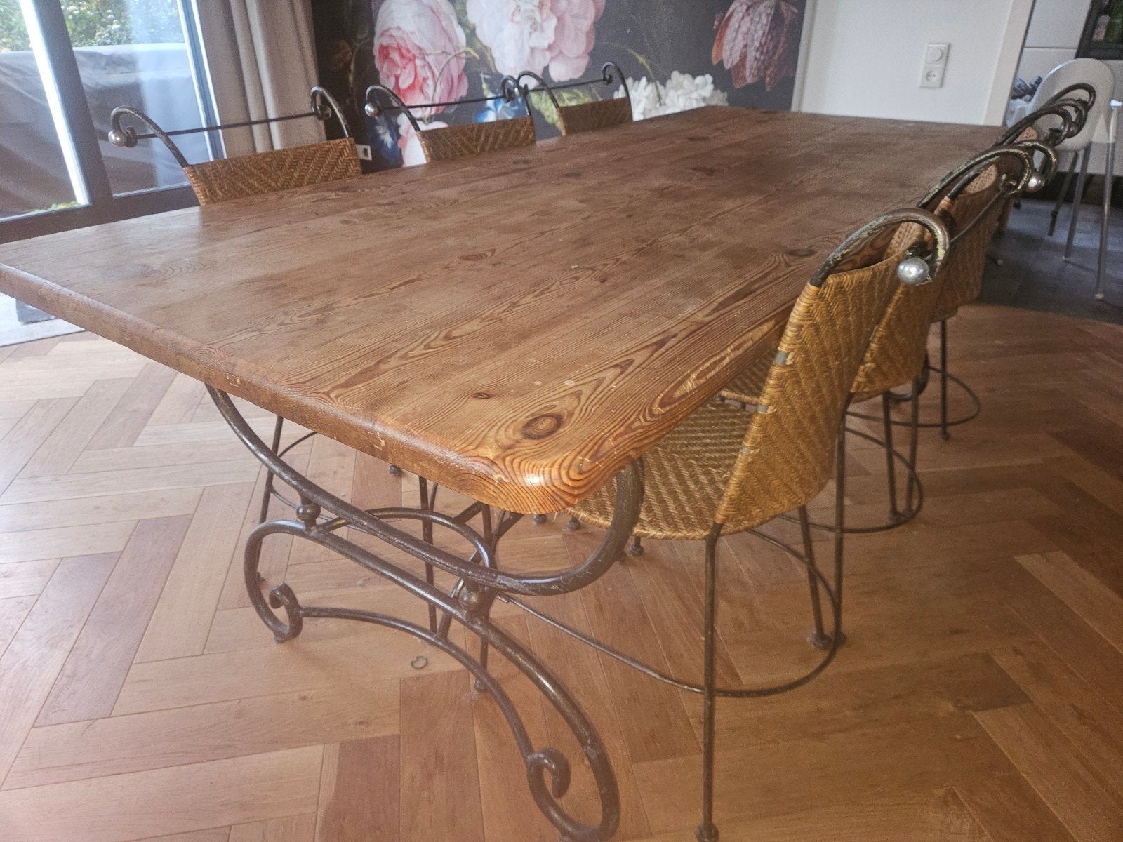 Robuuste eettafel van wagonhouten vloer - 220x90 cm, Ophalen