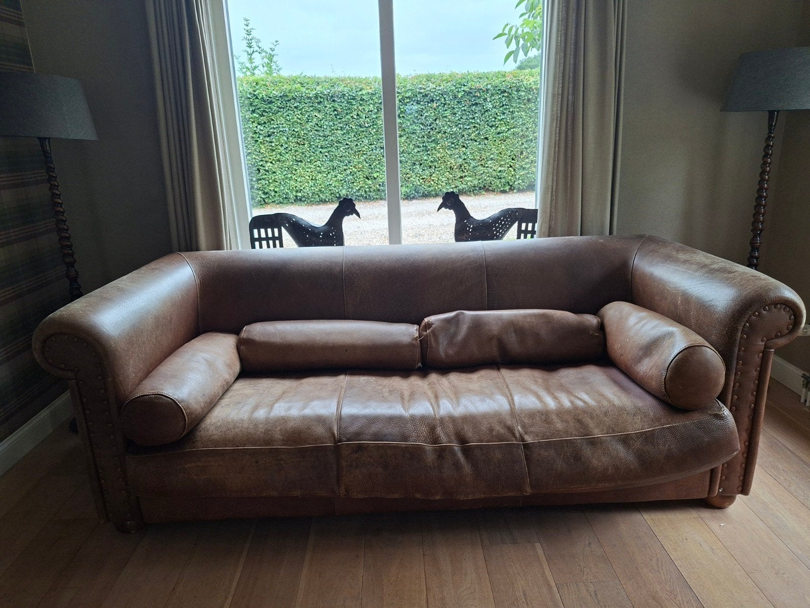 Baxter Alfred P leren bank - Vintage look, Gebruikt, Driepersoons, Ophalen of Verzenden, Rechte bank