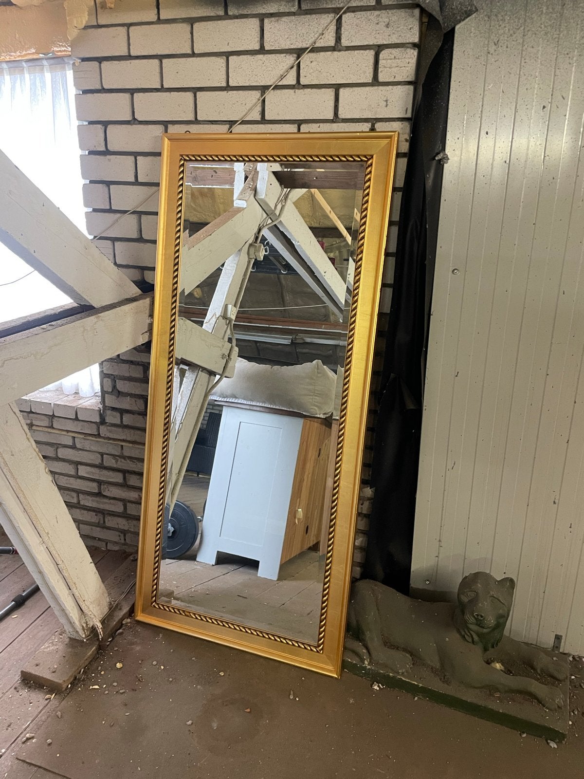 Grote spiegel met gouden lijst - 75x165 cm, Ophalen, Gebruikt, 75 tot 100 cm, 150 tot 200 cm