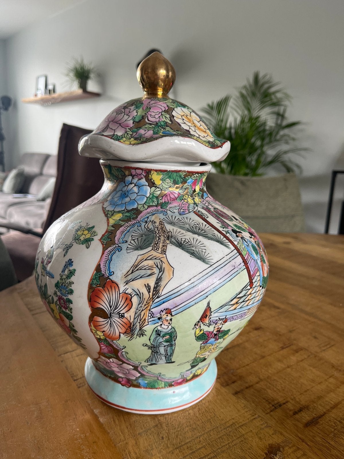 Prachtige Chinese vaas met deksel, handgeschilderd, Ophalen of Verzenden