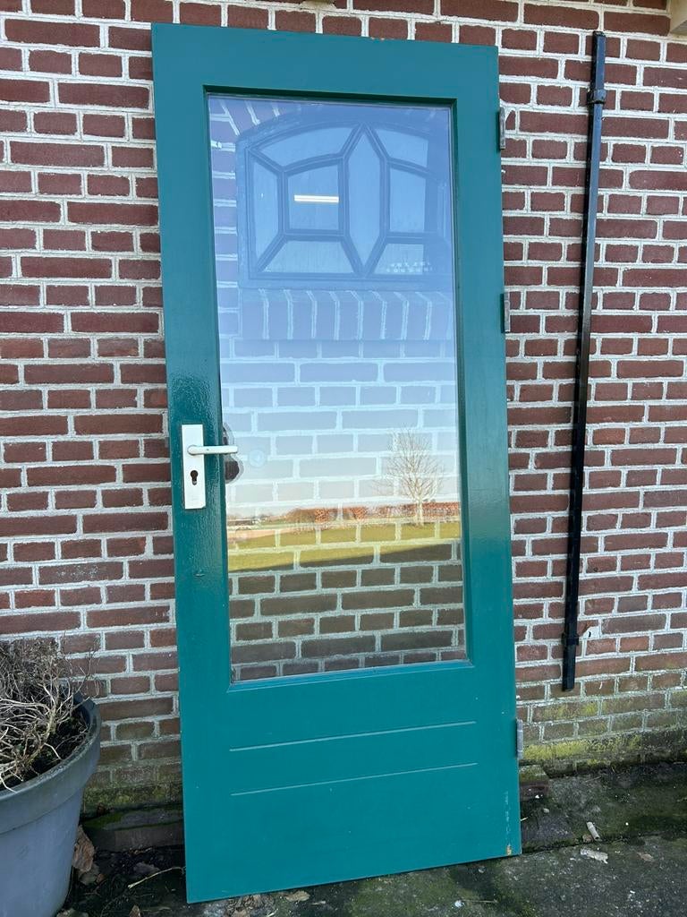 Hardhouten achterdeur 82,5x201cm., Ophalen, 80 tot 100 cm, 200 tot 215 cm, Glas