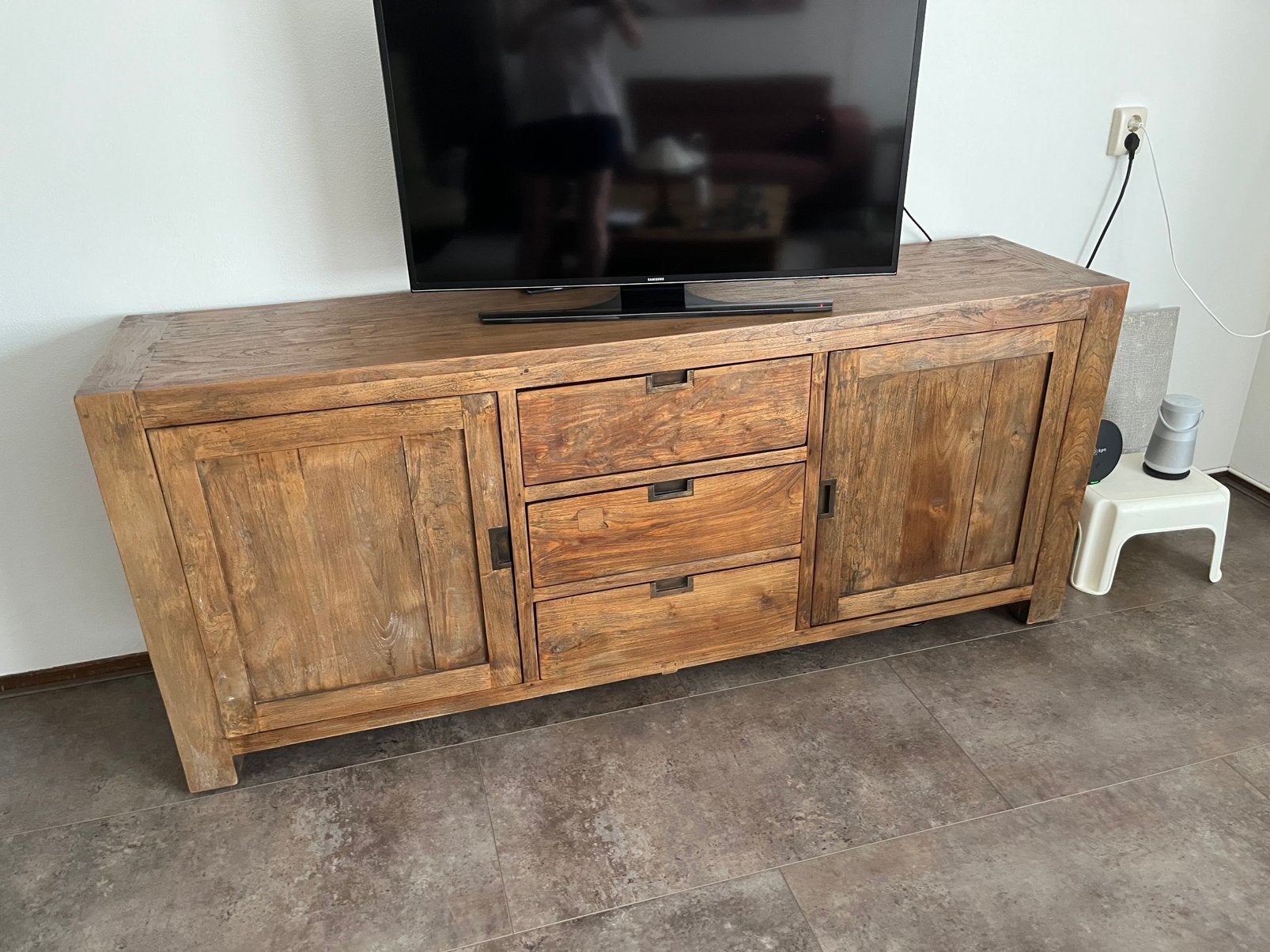Gerecycled, duurzaam teakhouten dressoir., Ophalen, 150 tot 200 cm, Teakhout, Zo goed als nieuw