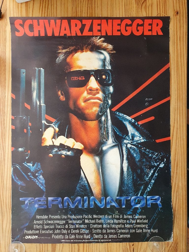 Terminator film poster origineel ita promotional print 1984, Verzenden, Gebruikt, Deurposter of groter, Film en Tv