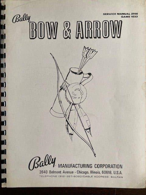 BALLY BOW & ARROW SERVICE MANUAL WITH SCHEMATICS, Elektronisch, Bally, Ophalen of Verzenden, Zo goed als nieuw