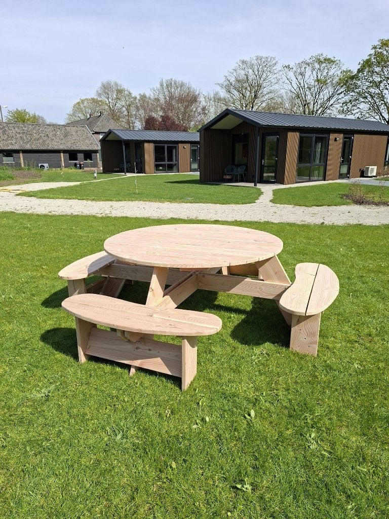 Ronde Douglas picknicktafel 8 persoons, Ophalen, Nieuw, Rond, Hout
