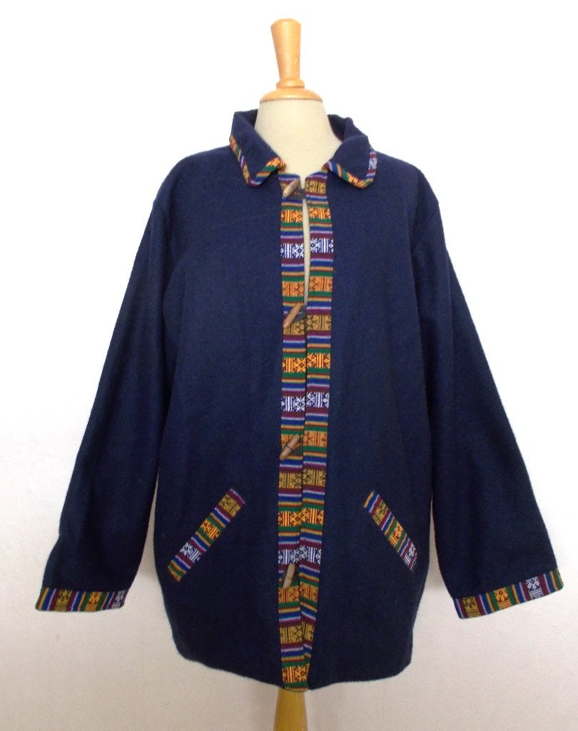 Ethnic 100% wollen donkerblauw gevoerd jasje! L/XL, Maat 46/48 (XL) of groter, Zo goed als nieuw, Jasje, Verzenden