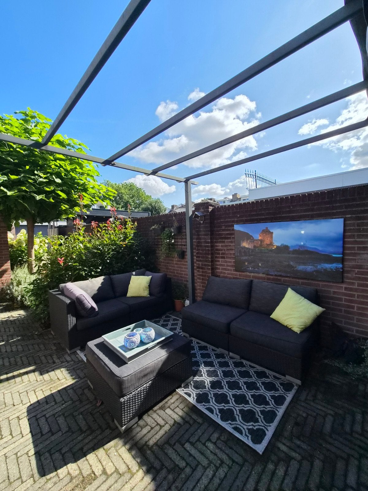 Wicker loungeset met hocker, in prijs verlaagd, 5 zitplaatsen, Gebruikt, Bank, Ophalen of Verzenden