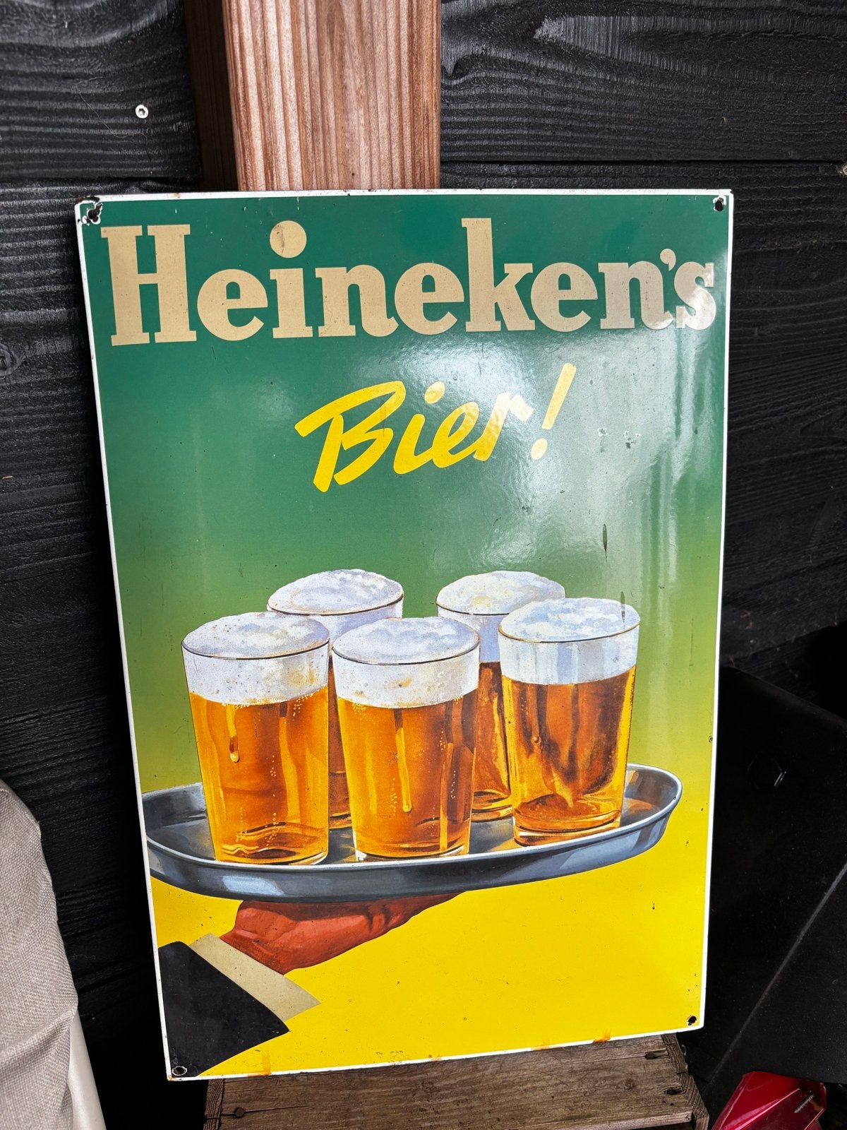 Vintage Heineken's Bier Emaille Reclamebord 60x40 cm, Ophalen of Verzenden
