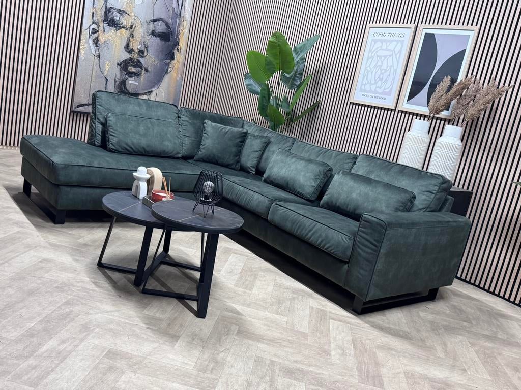 Hippe Velvet Velours Hoekbank - Groen - 263 x 220, 250 tot 300 cm, -, -, Hoekbank
