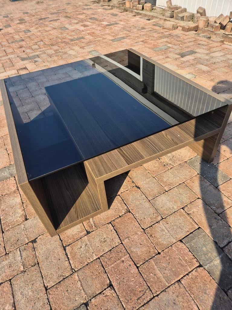 Moderne salontafel met glasplaat en opbergruimte, Ophalen, 50 tot 100 cm, Modern, Industrieel, Glas