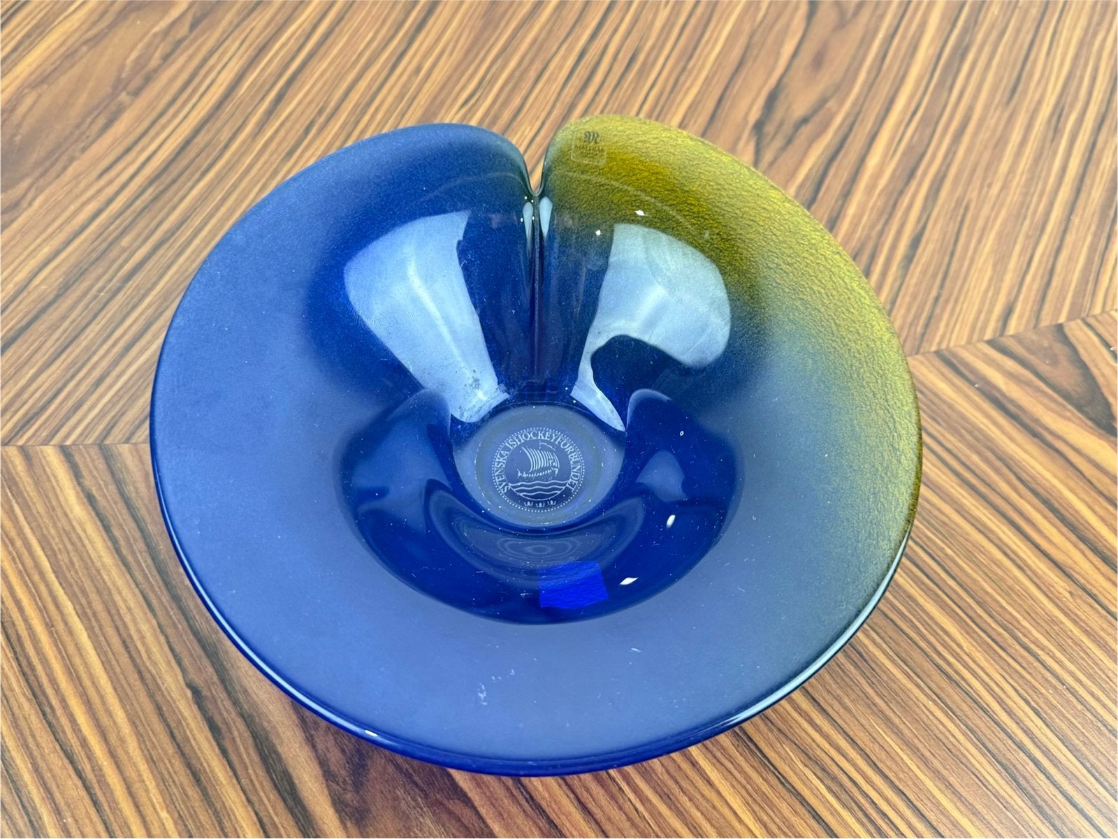 Målerås Zweden Glazen Schaal Blauw/Geel - Svenska Ishockey, Ophalen of Verzenden