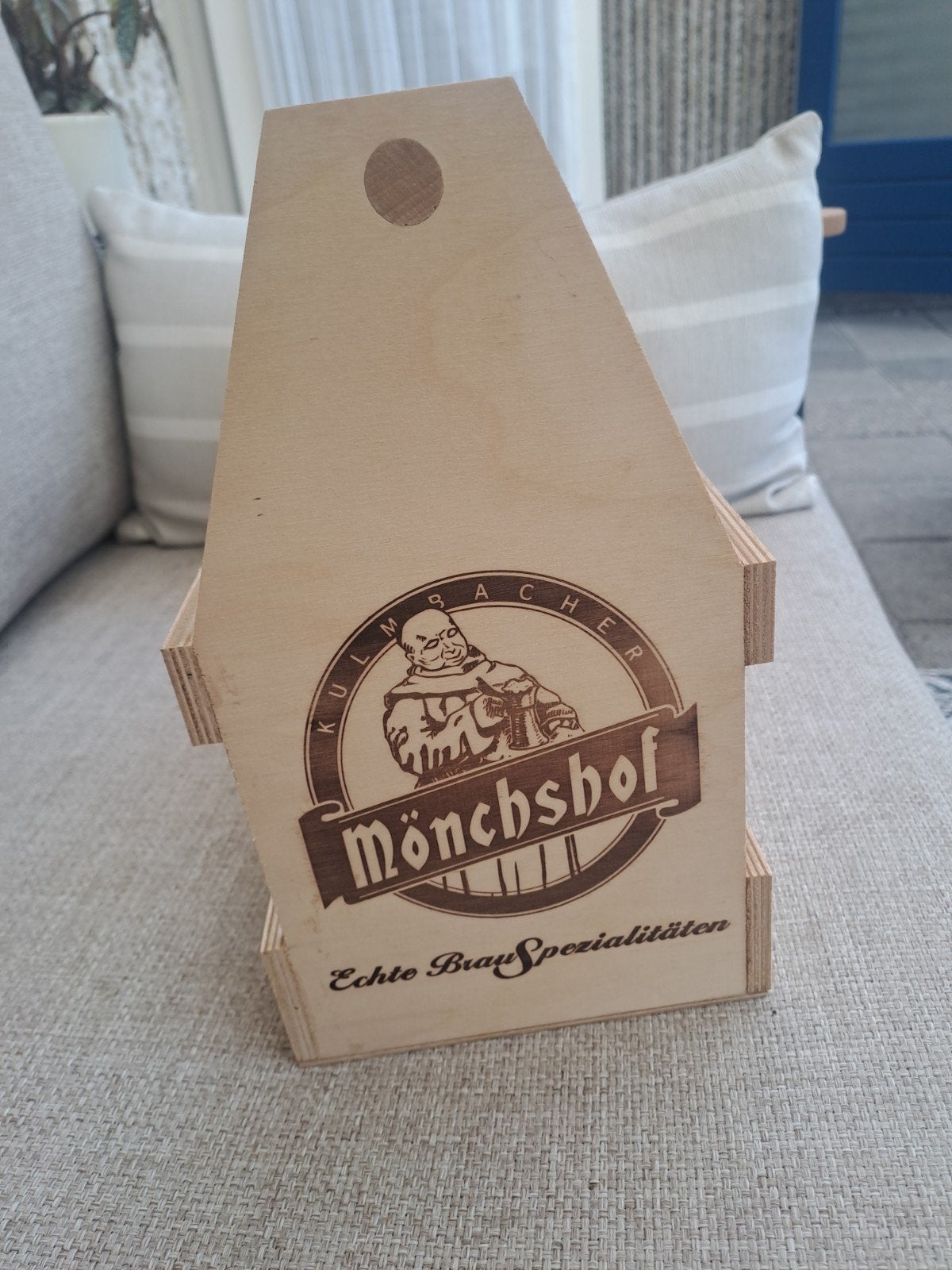 Houten bierdrager Mönchshof, Ophalen of Verzenden, Gebruikt, Flesje(s), Overige merken