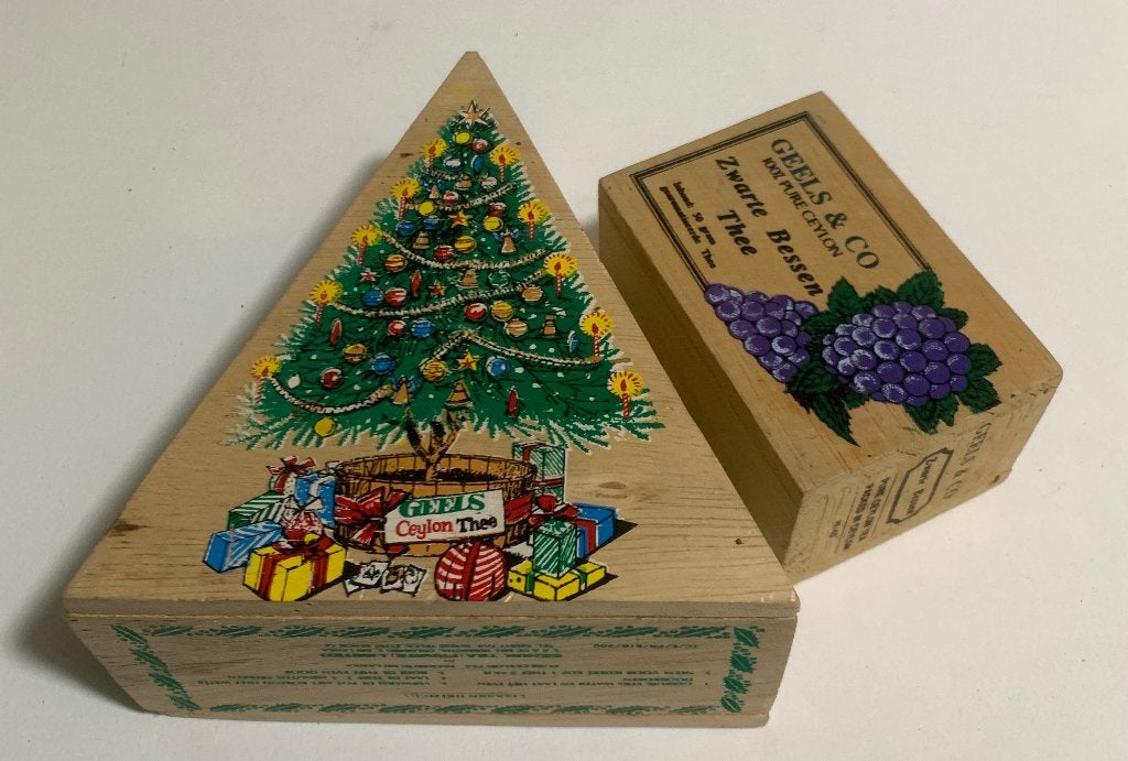 2 Vintage Houten doosjes voor thee Theedozen Geels & Co, Ophalen of Verzenden, Zo goed als nieuw, Hout