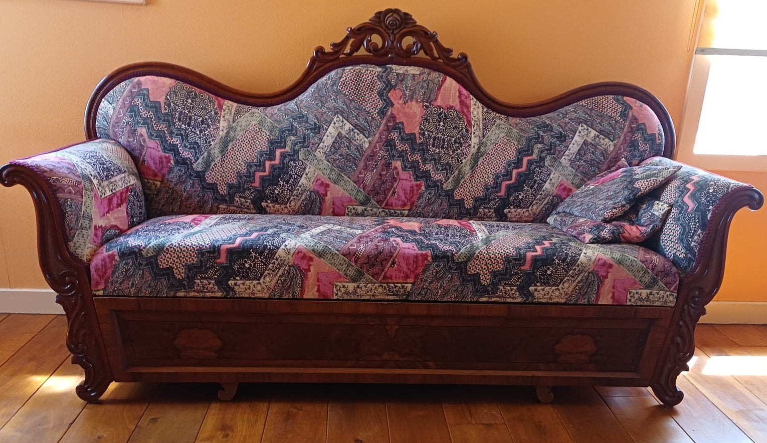 Antieke zweedse bank circa 1880, Ophalen, Gebruikt, Minder dan 75 cm, Tweepersoons