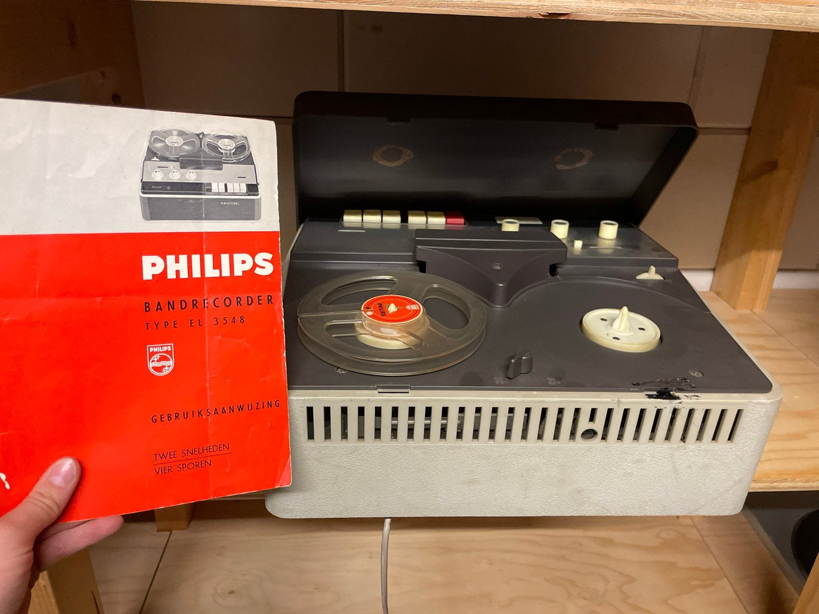 Philips Bandrecorder EL 3548 met handleiding, Ophalen of Verzenden, Bandrecorder, Met stofkap