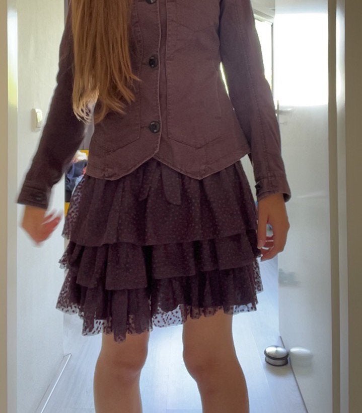 Romantische ruffle rok met polkadots, Kleding | Dames, Zwart, Ophalen of Verzenden, Zo goed als nieuw, Maat 36 (S)