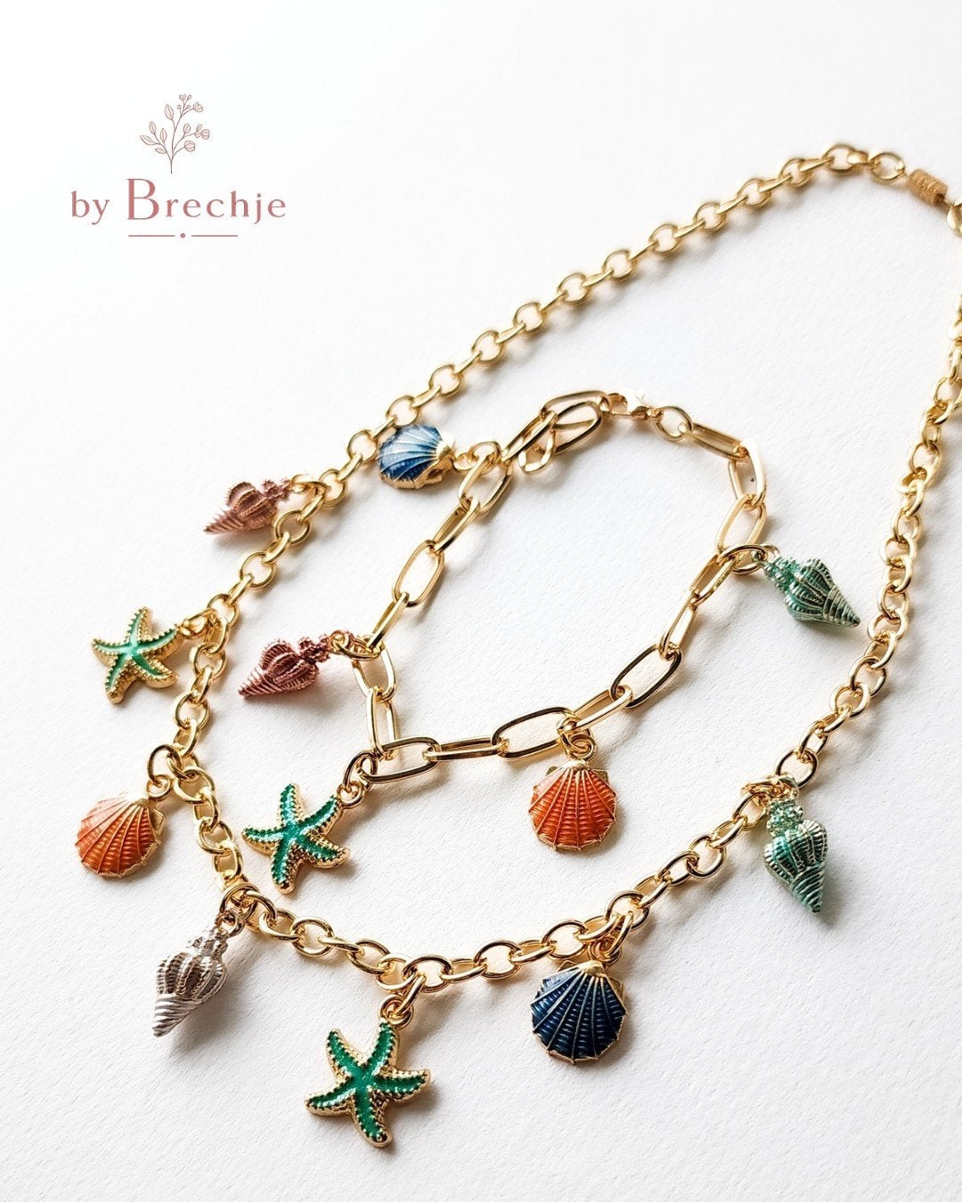 Handgemaakte Beach Armband en Ketting Set, Nieuw, Ophalen of Verzenden, Goud, Overige materialen