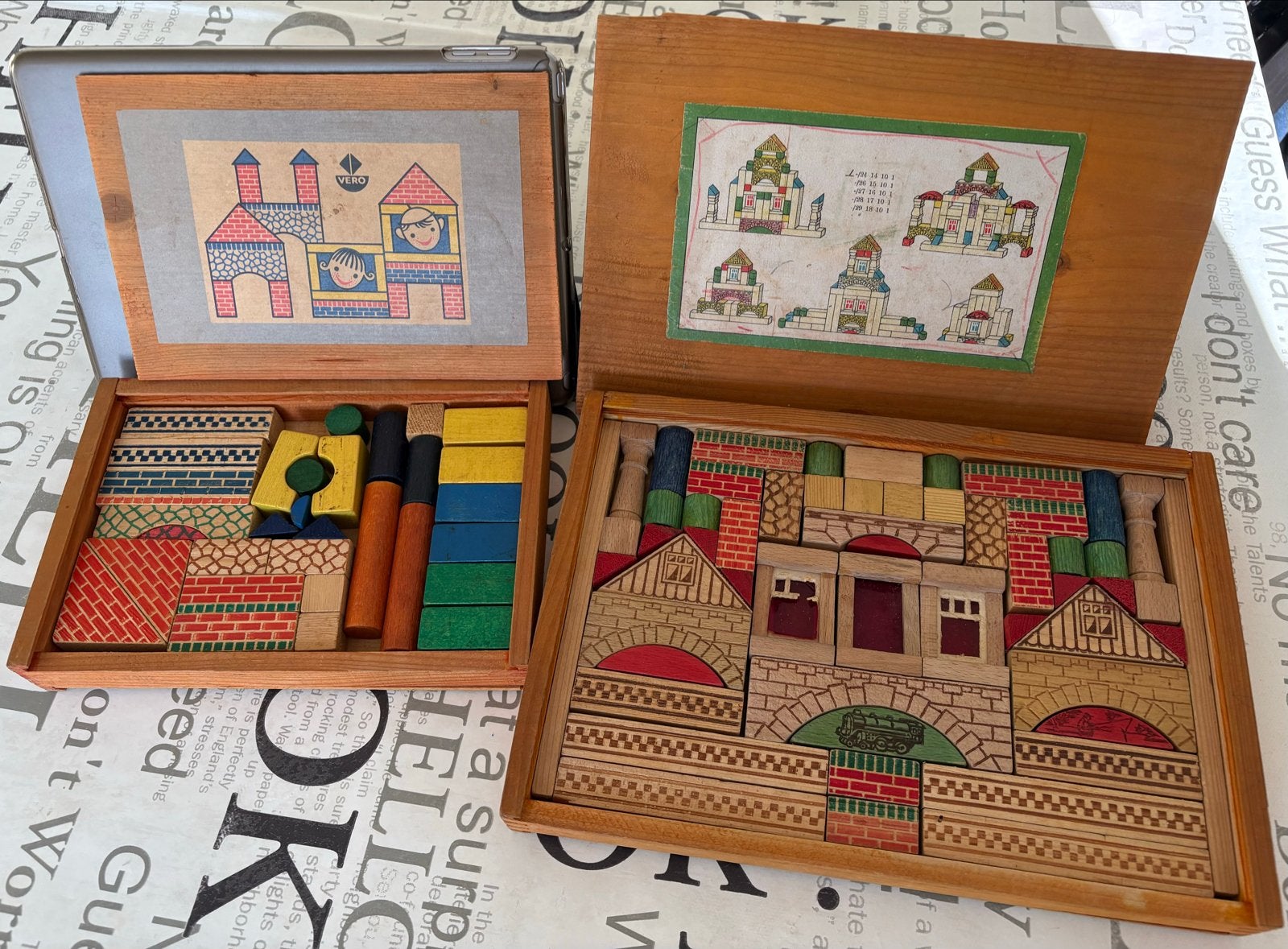 Vintage houten bouwblokken set - VERO en overig, Kinderen en Baby's, Speelgoed | Houten speelgoed, Ophalen of Verzenden, Gebruikt