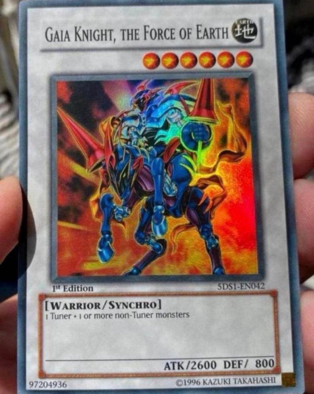 Yu-Gi-Oh! Gaia Knight, the Force of Earth 5DS1 1st Ed !, Ophalen of Verzenden, Zo goed als nieuw, Losse kaart, Foil