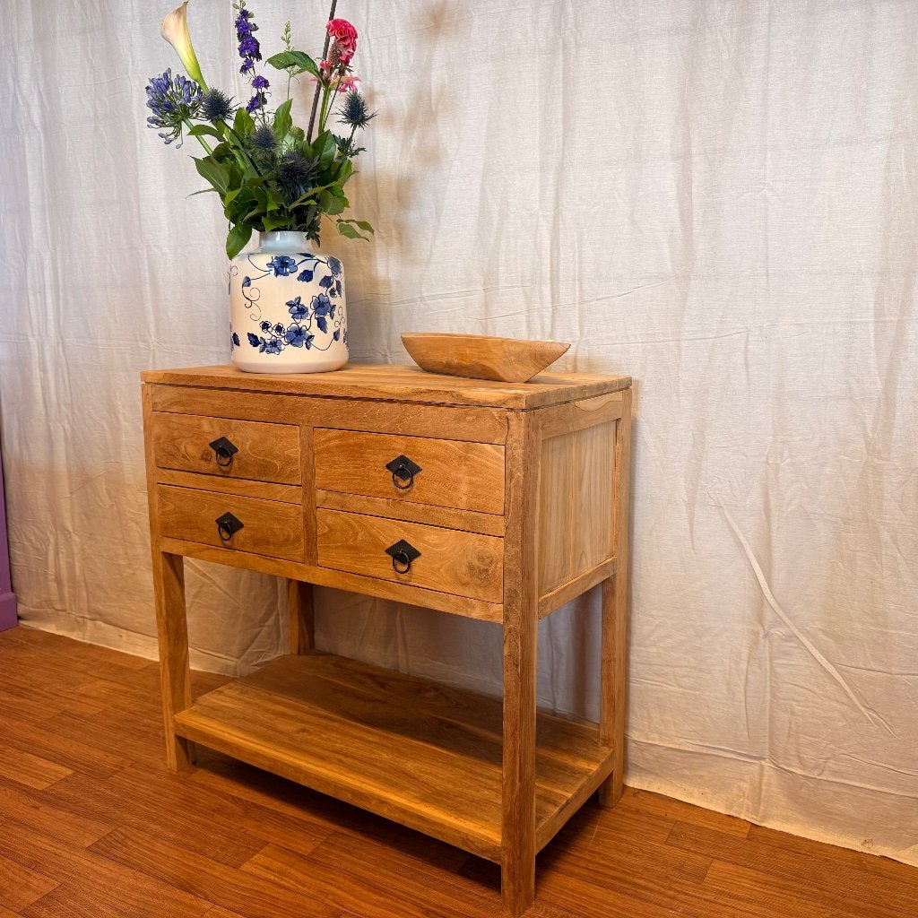 sidetable teak - 80 x 40 cm - 4 lades – Gratis bezorgd, TTM Wonen, Meubels – (Perzische) Tapijten en Woonaccessoires, 50 tot 100 cm