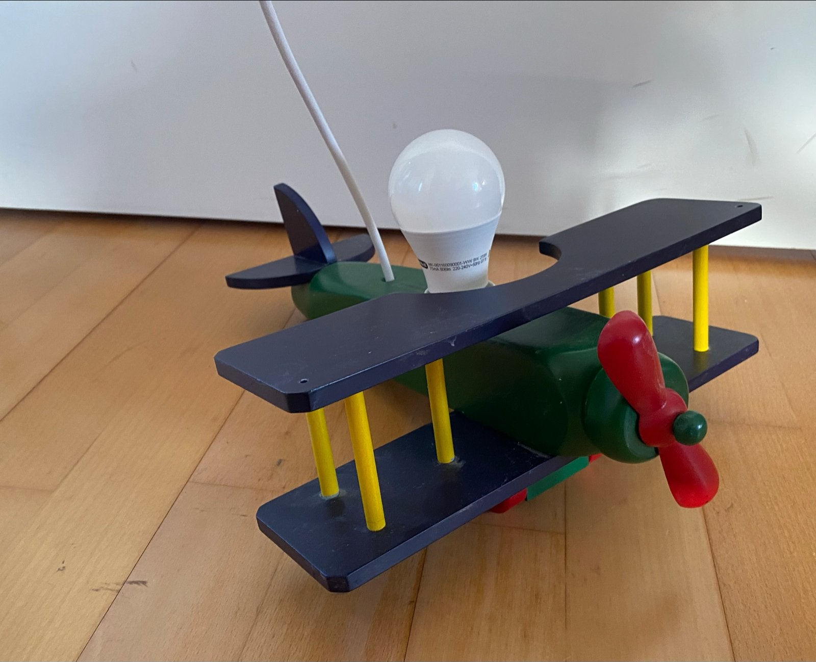 Houten vliegtuig plafondlamp blauw, groen, rood, kinderkamer, Kinderen en Baby's, Gebruikt, Overige merken, Ophalen of Verzenden