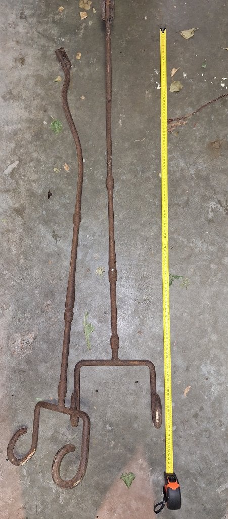 2x antiek gietijzeren hakenkachel-, ketel- pothaak, trammel, Antiek en Kunst, Ophalen of Verzenden