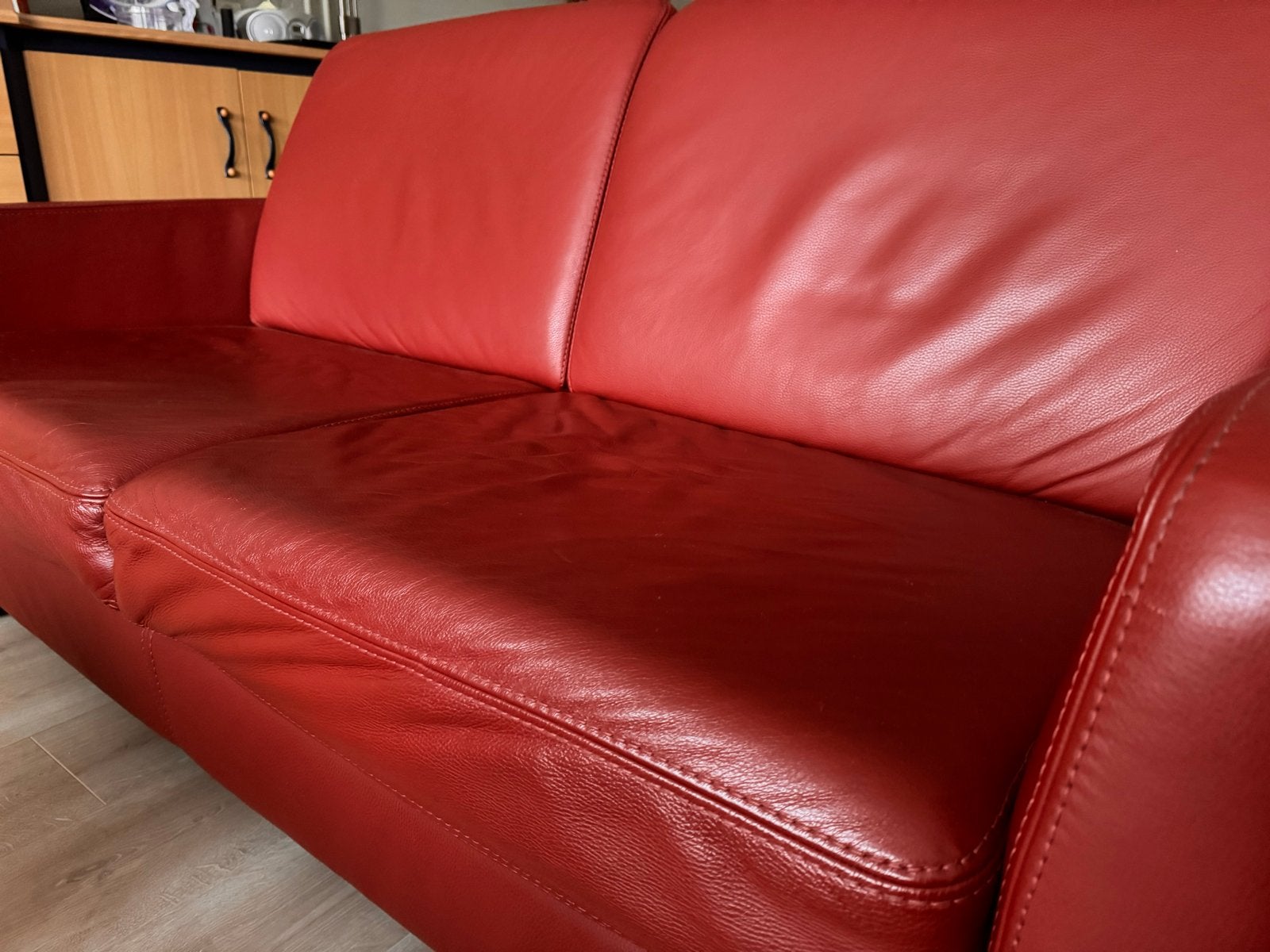 Bordeauxrode leren 2-zits bank, Ophalen, Gebruikt, 150 tot 200 cm, Tweepersoons