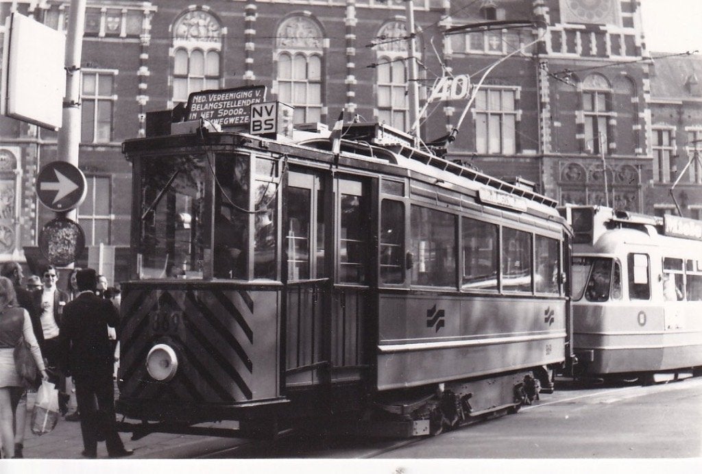 735L fotokaart Amsterdam C.S., 11 september 1971, hist. tram, Ophalen of Verzenden, 1960 tot 1980, Ongelopen, Noord-Holland