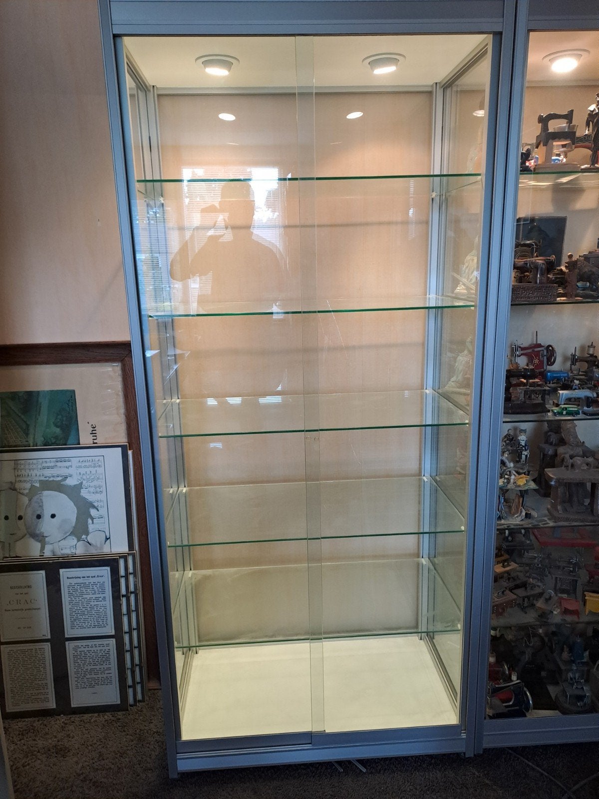Vitrine, glas  190cm hoog, Huis en Inrichting, Kasten | Vitrinekasten, Ophalen, Gebruikt, 50 tot 100 cm, Glas
