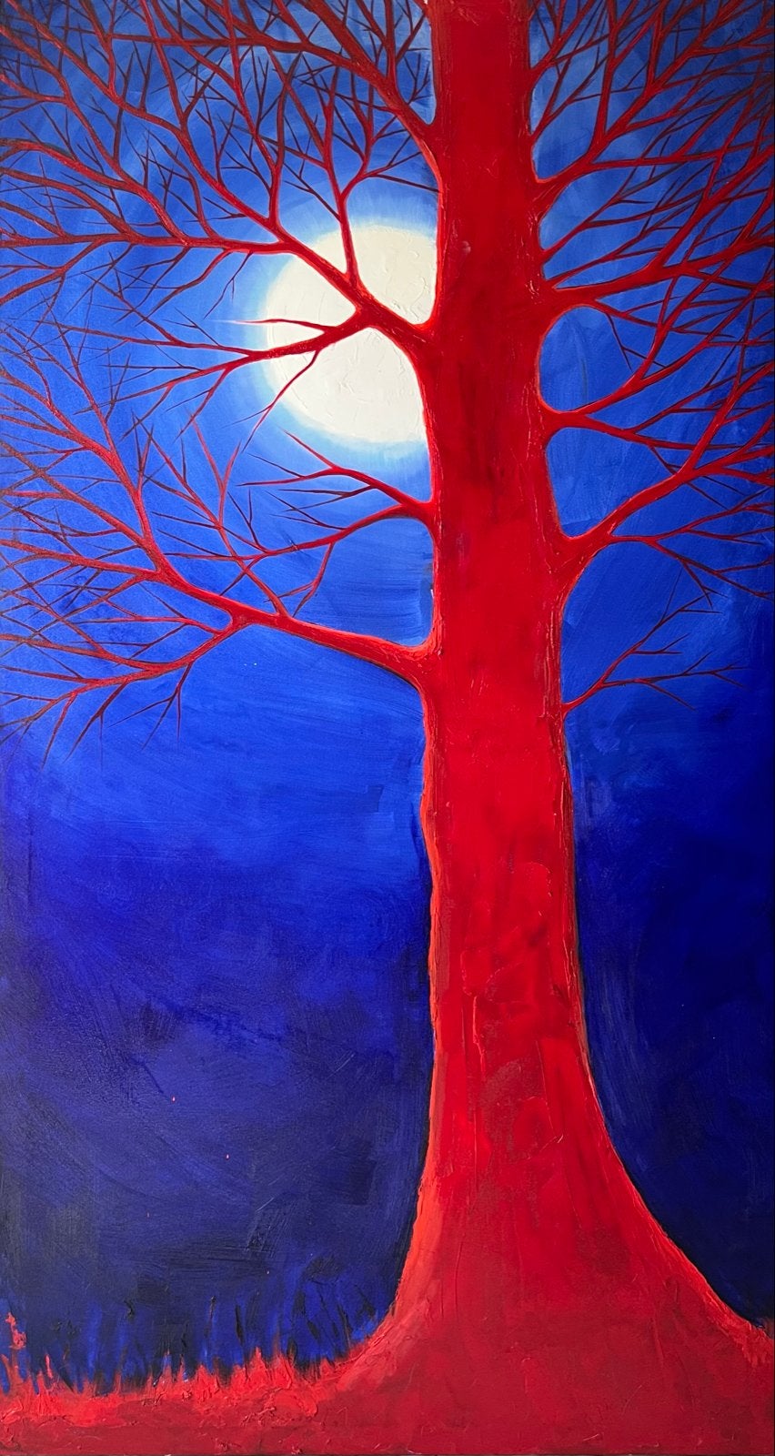 Original painting “Blood ties”, oil on canvas, 211x104 cm, Handgeschilderd, Olieverf, Textiel, Landschap